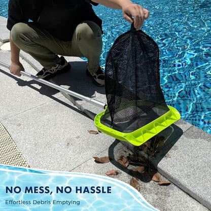 Sepetrel Pool Skimmer Net, Fine Mesh Leaf Rake with 10.5 FT Pole - size: Double-Layer Rake — With 10.5 FT Pole