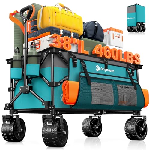 Originsure 220L Foldable Beach Wagon Cart with Big Wheels,460lbs,Turquoise - color: Grey&turquoise