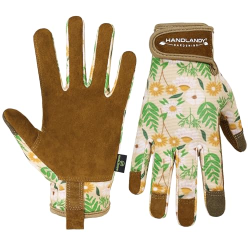 HANDLANDY Gardening Gloves for Women, Leather Garden Glove, Gardener Gift - color: Caramel, size: Medium (Pack of 1)