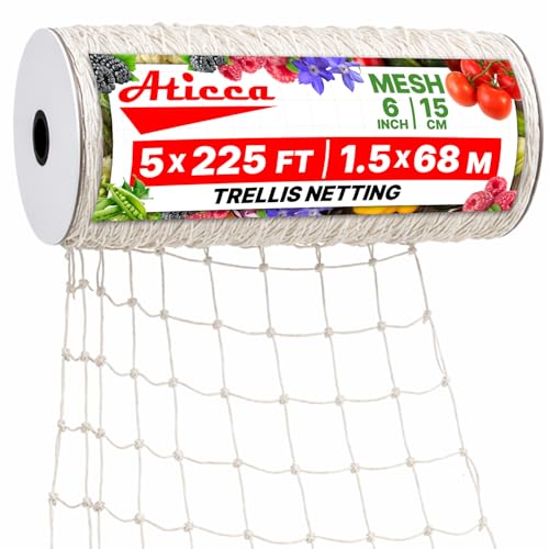 ATICCA 5x225 FT Heavy Duty Trellis Netting, 6-Inch Mesh, White Polyester - size: 5x225ft Polyester Trellis Netting