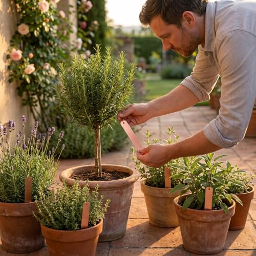 BESTonZON 30 Hanging Metal Garden Labels with 30 Copper Wires, 12 × 2 cm Markers for Pots, Trees and Nursery Plants