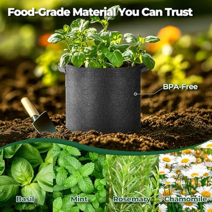 T4U Grow Bags 3 Gallon 5 Pack, Fabric Pots for Outdoor Garden Plants - size: 3 Gallon-5 Packs