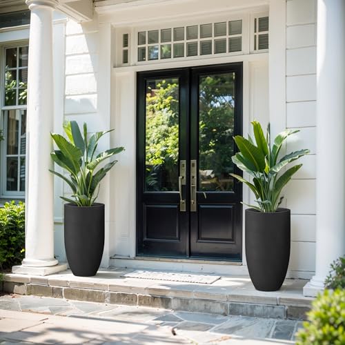 Kante Large Round Tapered Black Concrete Planter 24" Tall, Outdoor - color: Black, size: 24" Tall