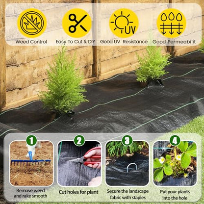 6.5FT x 32FT Weed Barrier Control Woven Garden Weed Landscape Fabric Heavy Duty Ground Cover