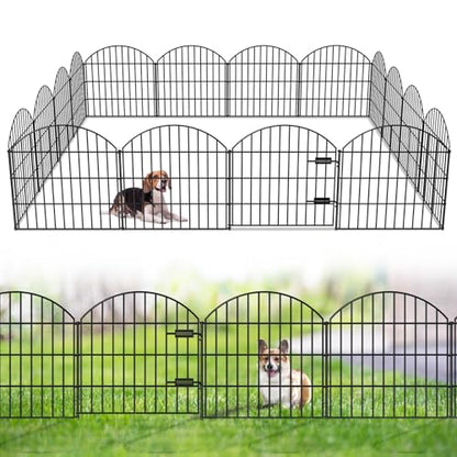 Metal Garden Fence with Gate 28 in x 37.3 ft, Dog Fence Outdoor for Yard - size: 28"Hx37.3ft (Gate+15Panels)