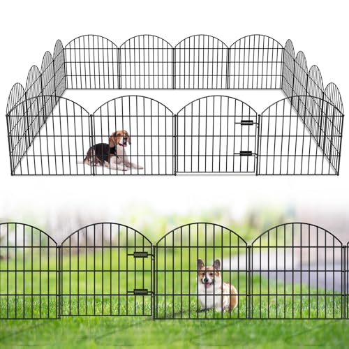 Metal Garden Fence with Gate 28 in x 37.3 ft, Dog Fence Outdoor for Yard - size: 28"Hx37.3ft (Gate+15Panels)
