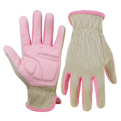 HANDLANDY Gardening Gloves for Women, Leather Garden Glove, Gardener Gift - color: Pink Khaki, size: Small (Pack of 1)