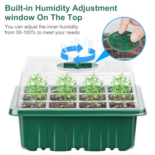12 Pack Seed Starter Trays, 144Cell Stater Kit with Humidity Dome Green