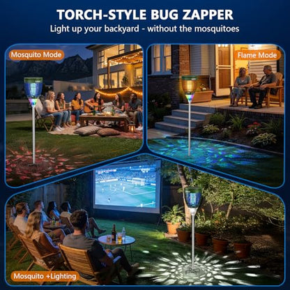 Solar Bug Zapper Outdoor, 4200V Mosquito Zapper with Flame Lights - color: Green