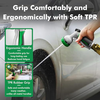 RESTMO Garden Hose Nozzle, Heavy Duty Metal Water Hose Nozzle with 7 Adjustable Spray Patterns, High Pressure Hand Sprayer with Flow Control for Watering Plants & Lawns, Washing Cars & Pets - color: Green