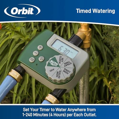 Orbit Programmable Digital Hose Watering Timer - 1 Outlet - Battery Powered - with LCD Screen - Built-in Rain Delay - Water-Resistant - 62061 (2-Pack 2 Outlet) - size: 2 Outlet (Pack of 2)
