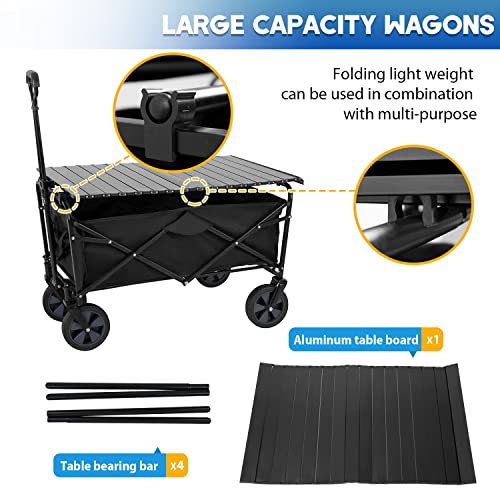 PayLessHere Garden Cart Folding Wagon Collapsible w/Foldable Table Board Universal Wheels for Camping Picnic Outdoor Event - color: Black Table Board