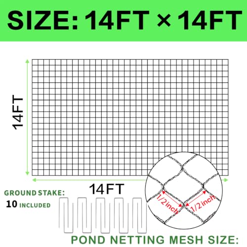 14x14ft Koi Pond Netting for Leaves, 1/2 in Mesh Netting Pond Cover Kit - size: 14FT*14FT