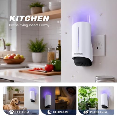 2 Plug-in Flying Insect Traps & 10 Refills, Effective Fly Trap for Indoor Use, Small Bug Catcher with Purple Light for Fruit Flies, Gnats, Moths and Mosquitoes
