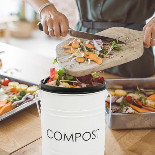 MUMTOP Compost Bin for Kitchen Countertop,1.3 Gal Metal Compost Container - color: White