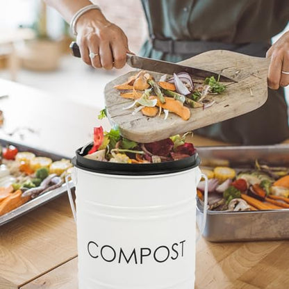 MUMTOP Compost Bin for Kitchen Countertop,1.3 Gal Metal Compost Container - color: White