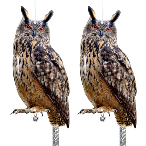 Owls to Keep Birds Away: 2Pack Fake Owl with Reflective Tape for Vineyard Garden Patio Pool, Reflective Hanging Decoration to Keep Birds Pigeon from Windows Tree Orchard - color: Grey--2pcs