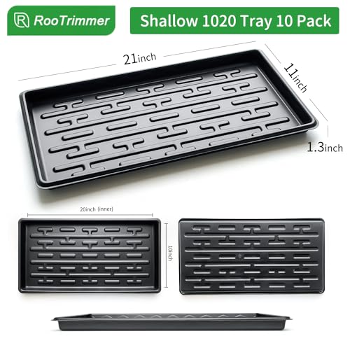 RooTrimmer Shallow 1020 Nursery Flat Trays Specialized for Holding & Carrying 200 Cell Plug Seedling Trays (Height is 1.3"),Microgreen Germination Trays,10 Pack, No Holes (YB01, 10Pcs) - size: YB01-10P-Black