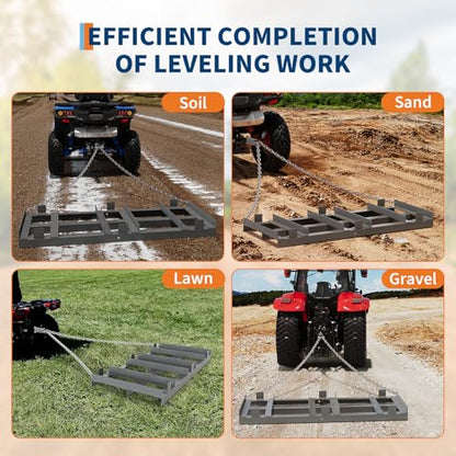 4FT Tow-Behind Drag Harrow Driveway Grader for ATV UTV Tractor - size: 48*20inch