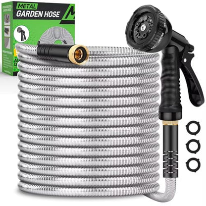 Kebose Garden Hose 50FT, Stainless Steel Hose with 10 Functional Nozzles - color: Silver, size: 50ft