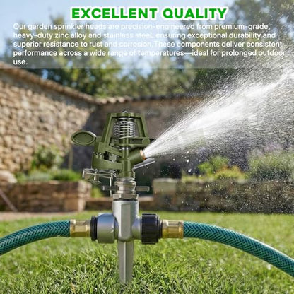 2 Pack Zinc Alloy Impact Lawn Sprinklers with Stand Spike 360° - color: green