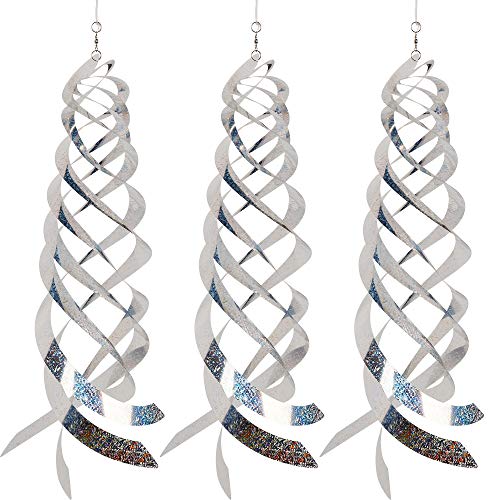 Hausse Bird Repellent Spiral Reflectors Silver Mylar Spinner, Hanging Reflective Bird Deterrent Device, Garden Decorative Scare Birds Away, Like Woodpeckers, Pigeons and Geese, 3 Pack - size: 15.8 Inch, Silver