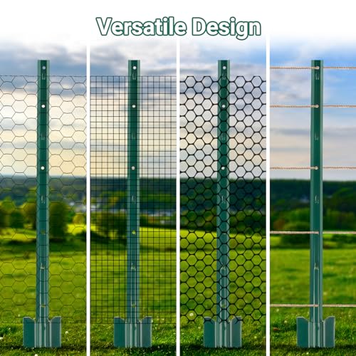 Metal Fence Posts 3 FT, Pack of 16 Green Heavy Duty U Posts - color: Green, size: 3FT-16Pack