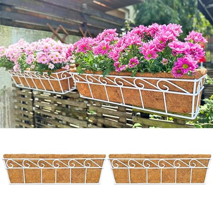 LaLaGreen Outdoor Window Box (24 in, 2 Pack) White Metal Coco Liner Trough - size: 24" (61cm) x 2 pack