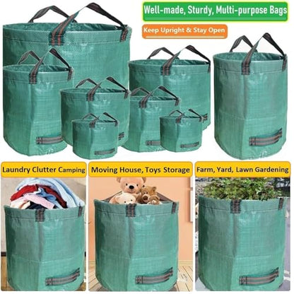 Professional 3-Pack 72 Gallon Lawn Garden Bags Big (D26,H30 in) Reusable Yard Waste Bags with Gardening Gloves for Leaf Bag,Lawn Clippings,Hedge Pruning,Tree Trimmings,Yard Debris,Weeds Bag 4 Handles