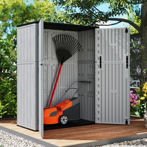 ZZM 57 Cu.ft Outdoor Storage Cabinet with One Tool Kit, Horizontal Storage Shed for Garage, Bike, Garbage Cans, Garden Accessories - color: Gray-57 cu ft
