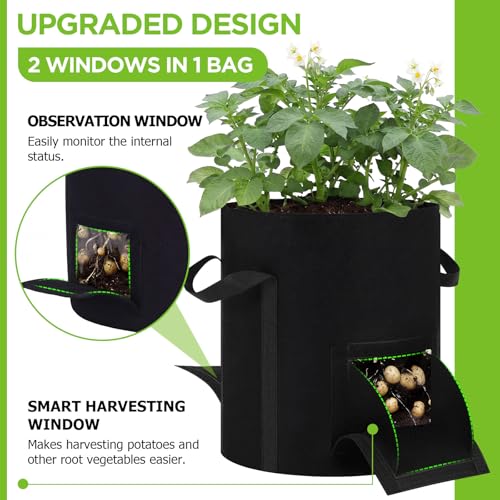 2pcs 10 Gallon Potato Grow Bags with Harvest Window & Visible Window 350g Thickened Nonwoven Fabric Pots, Sturdy Handle Garden Planting Bag for Vegetable Fruits Tomato Growing
