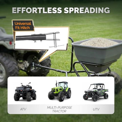 VINGLI 110lbs Fertilizer Spreader Tow-Behind with 10 Adjustable Drop Rate, with 11.4" Tire for Multi-Terrain, Broadcast Spreader for Lawn Care & Seed Spreading