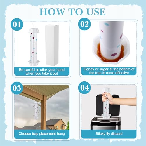 12 Pcs Sticky Fly Trap Fly Stick Indoor Outdoor Long Lasting Adhesive Fly Catcher with Hanging Hook for Wasps Gnats Bugs Insects Moths Fruit Flies Mosquitoes Spiders Fleas (White) - color: White