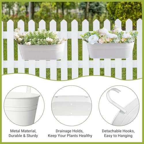 Dahey 15 Inches Railing Planter Box 3 Pcs Metal Hanging Flower Pots, White - color: White