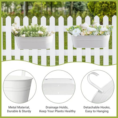 Dahey 15 Inches Railing Planter Box 3 Pcs Metal Hanging Flower Pots, White - color: White