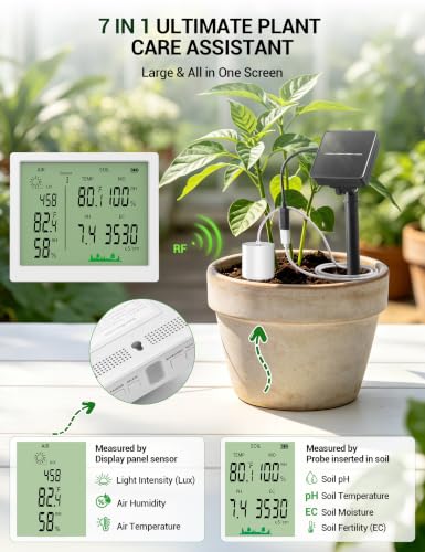 7-in-1 Wireless Soil Moisture Meter pH Tester with Expandable Solar Probes - size: Full Kit (Display + Solar Panel + Probe)