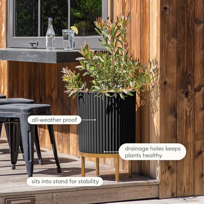 Veradek Demi Series Raised Planter - Round Planter with Stand - color: Black/Brown, size: 16 inch - 2 Pack