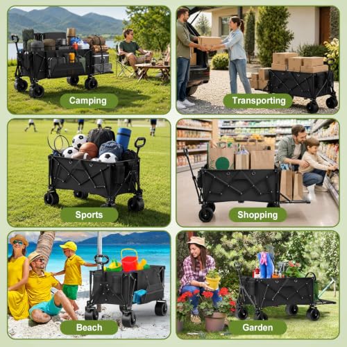 ZENPETIO 49" Collapsible Wagon Cart, 900LBS Heavy Duty Folding Beach Wagons - size: 49" Extra Large