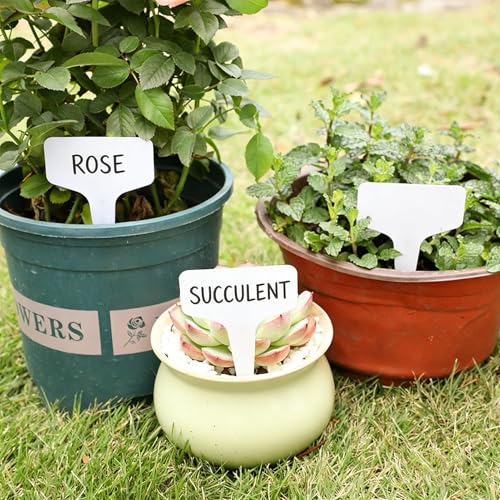 60PCS Plant Labels, Waterproof T-Type Plant Tags, Garden Labels for Outdoor Indoor Patio Flower Vegetable, White