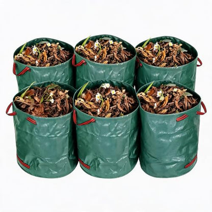 Heavy Duty 72 Gallon Reusable Garden Leaf Bags - 6 Pack Collapsible Yard Waste Sacks with 3 Reinforced Handles - Waterproof Debris Storage for Lawn, Grass, Gardening Clean-Up - 6 Pieces