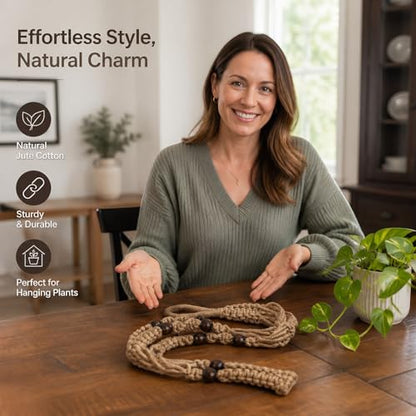 Macrame Plant Hanger Indoor, 23" No Tassel Hanging Plant Holder, Sturdy Flower Pot Holder with Hooks - Brown (Pot NOT Included) - color: Brown, size: 23"-1pc