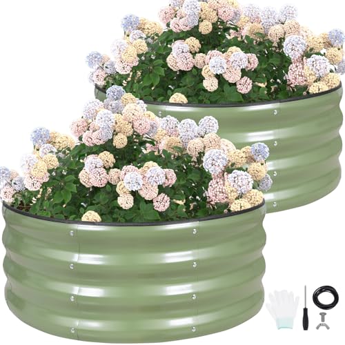 G GOOD GAIN Round Raised Garden Bed Outdoor, 3x3x1ft, 2Pcs, Olive Green - color: Olive Green, size: 3x3x1 FT (2 Packs)