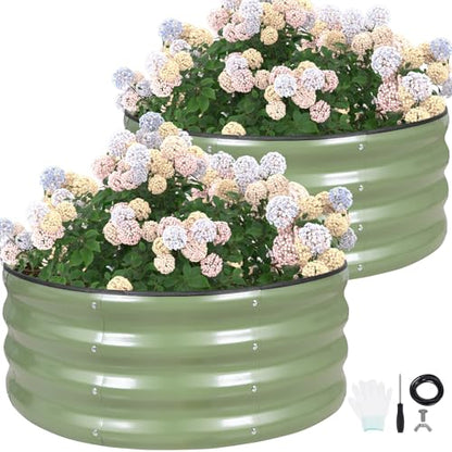 G GOOD GAIN Round Raised Garden Bed Outdoor, 3x3x1ft, 2Pcs, Olive Green - color: Olive Green, size: 3x3x1 FT (2 Packs)
