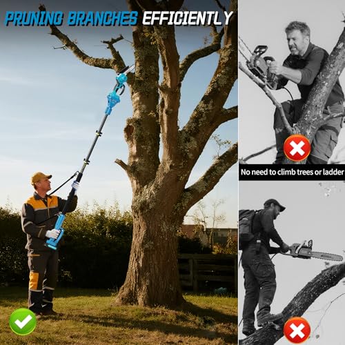 2-in-1 6 IN Electric Pole Saw & Mini Chainsaw, Cordless Battery Pole Saws for Tree Trimming, 21V Cordless Battery Chainsaw Powered with 2 Batteries, Lightweight Tree Trimming Tool for Small Branches - color: Blue02