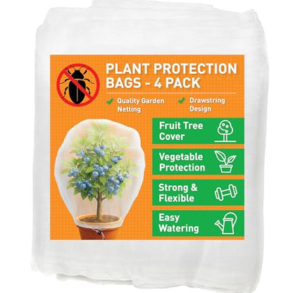 Fruit Tree Protection Bags 4.5x6 FT | Pack of 4 Garden & Insect Netting - size: 4.5 x 6.0 FT