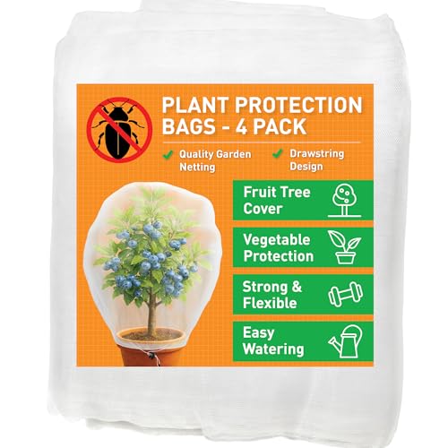 Fruit Tree Protection Bags 4x4.5 FT | Pack of 4 Garden & Insect Netting - size: 4.0 x 4.5 FT