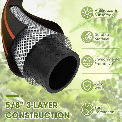 Garden Hose 75ft x 5/8", Heavy Duty Water Hose, Kink Resistant - color: Dark, size: 75FT