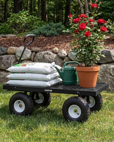 Heavy Duty Steel Garden Cart 800 lbs, Outdoor Utility Wagon with Removable Mesh Sides, 10" All-Terrain Pneumatic Tires and Rotating Handle, Waterproof Bag Included, Gardening Landscaping Lawn Cart