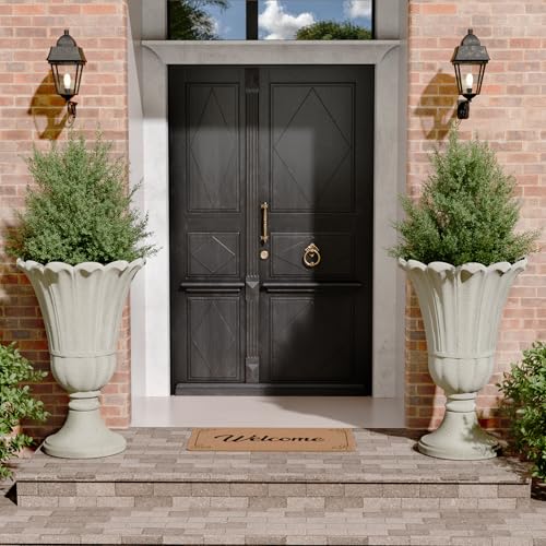 Tall Plastic Urn Planters and Pedestal - 24" Outdoor Planter Beige - color: White-petal