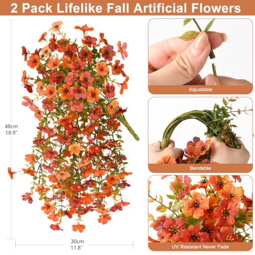 ZFProcess Artificial Fall Flowers for Outdoors 2PCS Silk Fake Flowers - color: Fall Orange